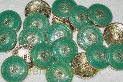 Пуговица зеленая пришивная "Chanel" 25 мм (д-449)