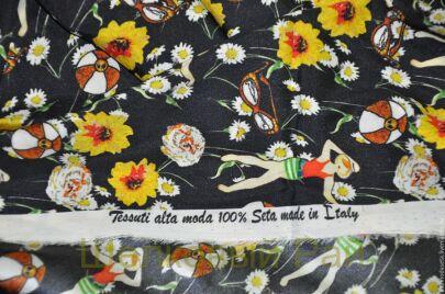 Крепдешин шелковый "Dolce&Gabbana" (девушка с мячом) (г-107)