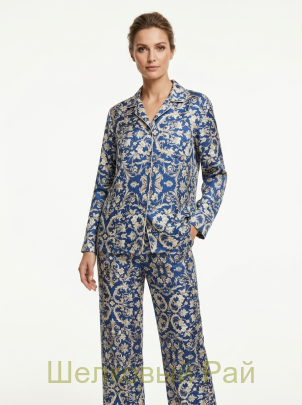 Плотный синий шелк стрейч "Roberto Cavalli" 19 момми (д-1476)