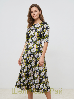 Плотный шелк стрейч "Цветущая яблоня" 19 момми (д-1475)