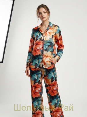 Плотный шелк стрейч "Крупные цветы" 19 момми (д-1474)