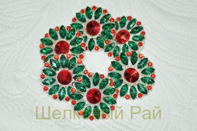 Пуговица пришивная стразы изумрудные и красные