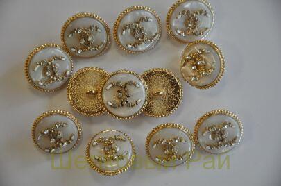 Пуговицы Chanel золотистые с кристаллами 20 мм (д-1396)