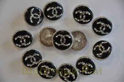 Пуговицы Chanel черные с кристаллами 20 мм (д-1398)