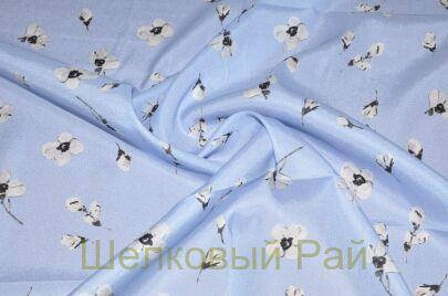Шелк стрейч голубой в цветочек (д-904)