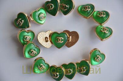 Пуговицы Chanel сердечки 16 мм цвет изумрудный (д-1384)