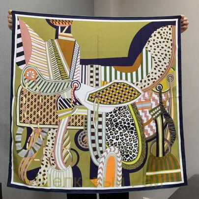 Платок оливковый двухсторонний 90*90 шелк-твил 100% (к-55)